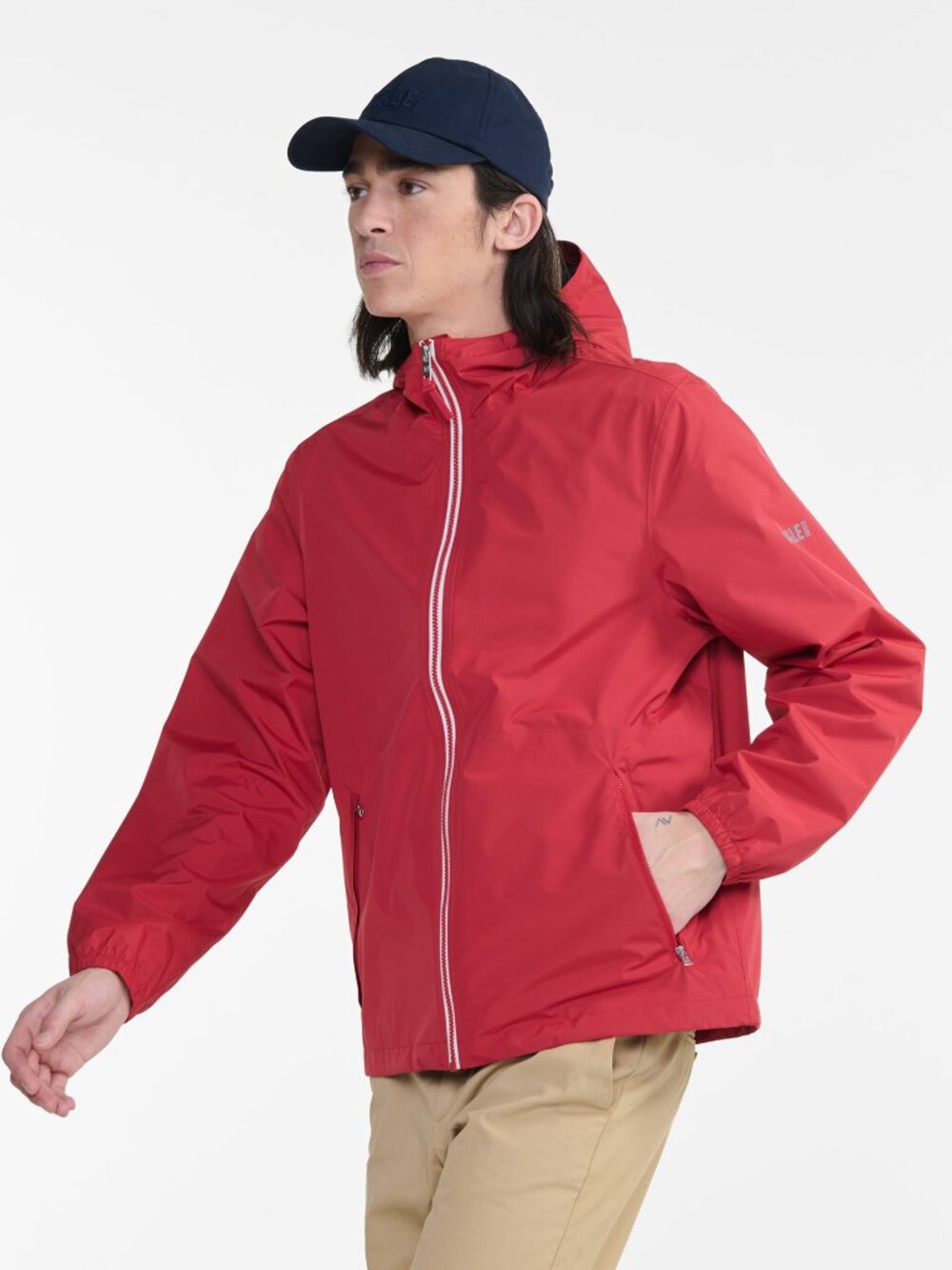 Aigle Vintage Series Red Hooded Zip Up Jacket Coated Rain Water Vented Coat Sz L